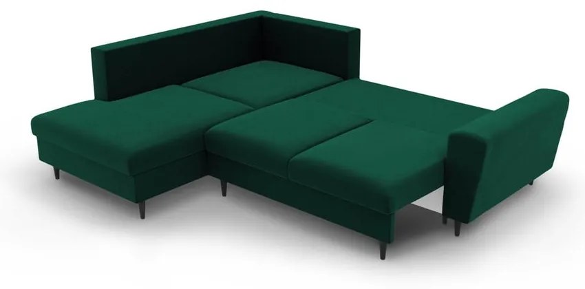 Colțar verde extensibil, cu spațiu de depozitare cu tapițerie din catifea (cu colț pe partea stângă-în formă de ”L”) Kyoto – Cosmopolitan Design