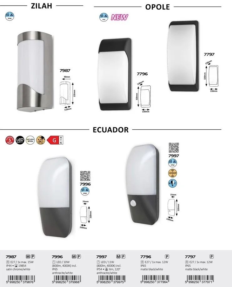 Aplica de perete pentru iluminat exterior IP65 Opole negru mat, alb