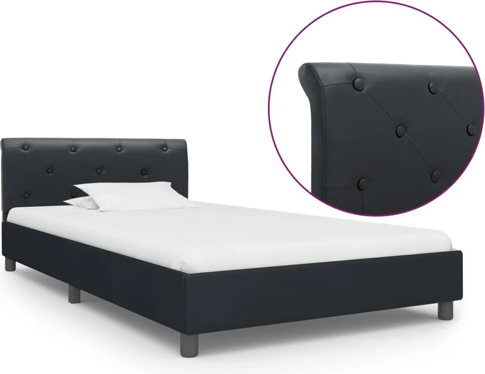 vidaXL Cadru de pat, negru, 90 x 200 cm, piele ecologică