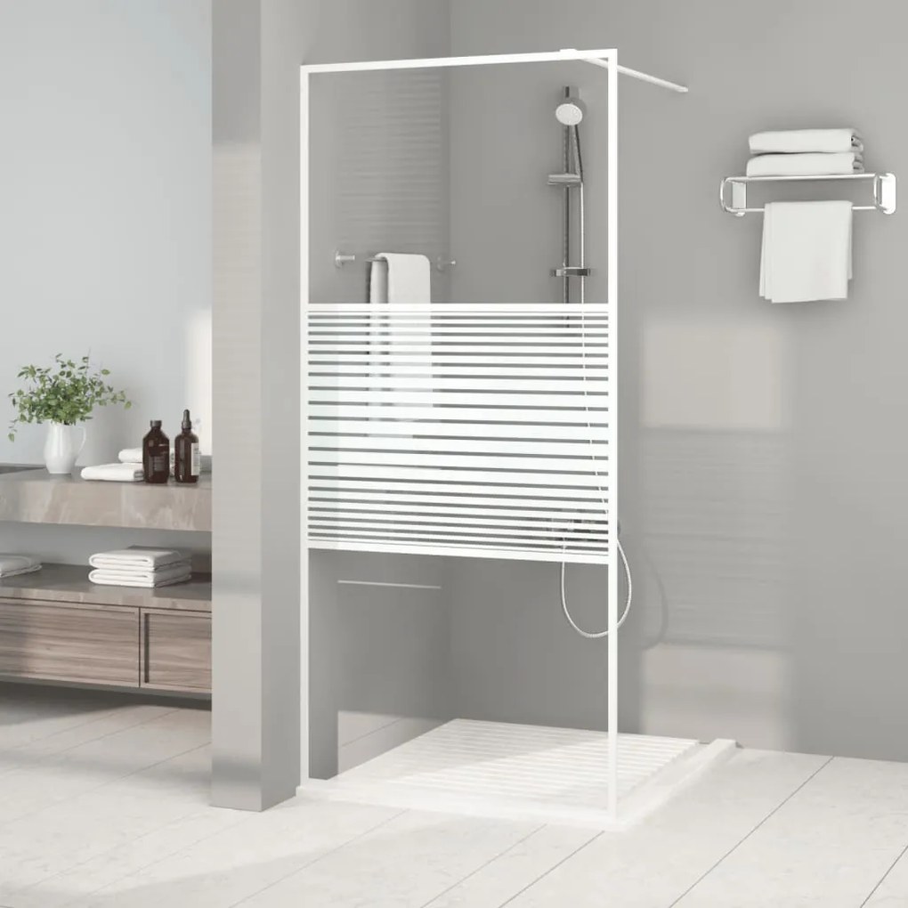 vidaXL Perete de duș walk-in, alb, 90x195 cm, sticlă ESG transparentă
