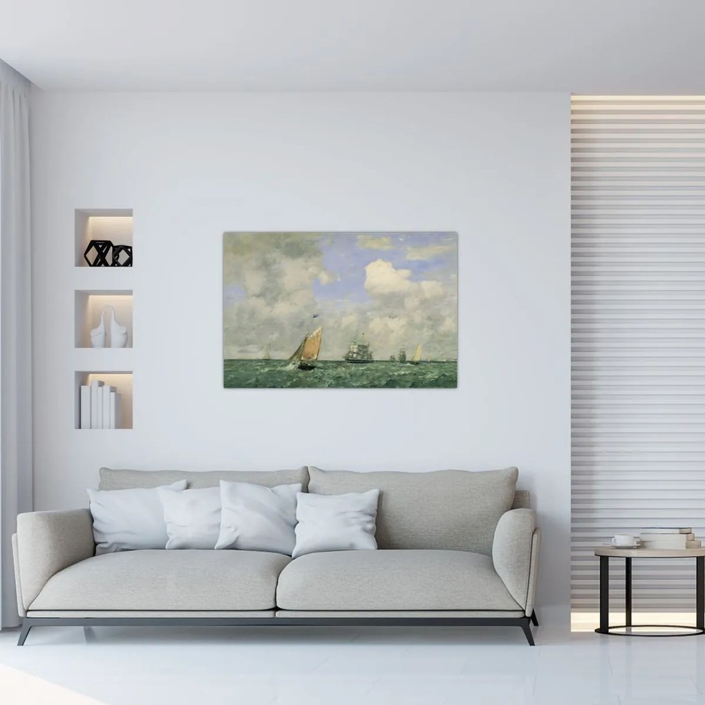 Tablou - Eugène Boudin, Ships and Sailing Boats Leaving Le Havre, reproducere (90x60 cm)