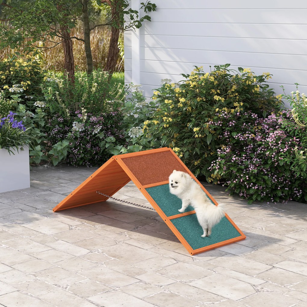 PawHut Rampă pentru Agilitate câini, pliabilă, înălțime reglabilă, antiderapantă, molid, până la 40 kg, 173 x 59 x 66 cm, Portocaliu/Verde | Aosom Romania