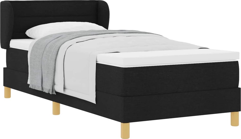vidaXL Pat cu arcuri cu saltea cu headboard Negru 80 x 200 cm țesătură