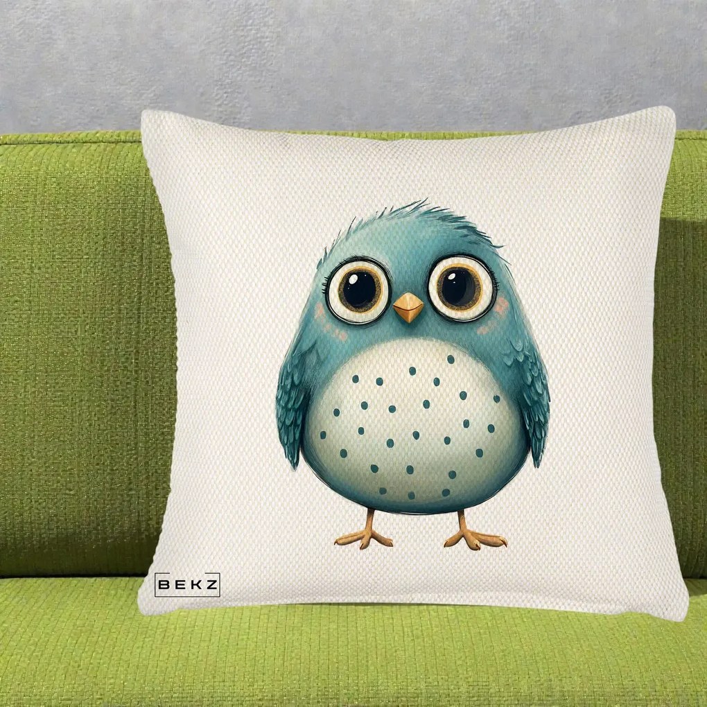 Perna Decorativa Pasare Teal cu Buline Teal, 40x40 cm, Crem Reliefat, Husa Detasabila, Perna Inclusa, BEKZ®