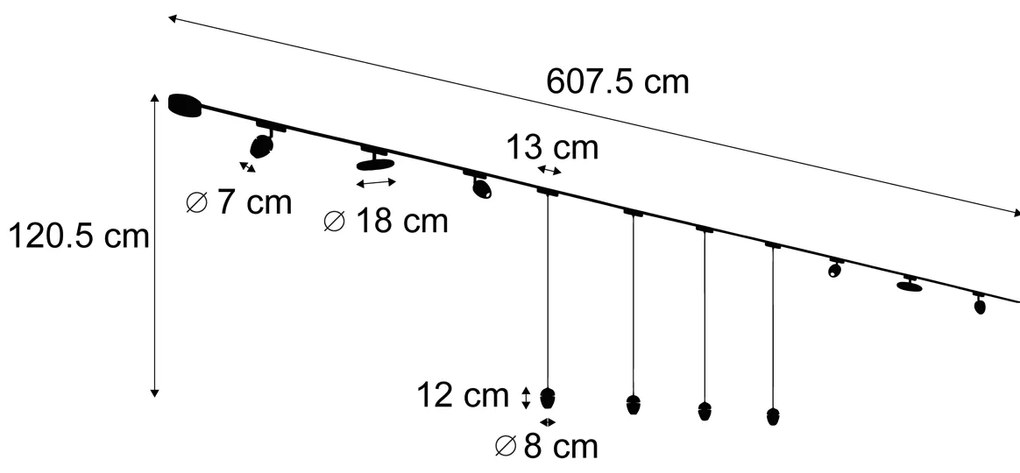 Sistem de iluminat pe șine cu 10 lumini negre monofazat - Magnetic Eggy Puk