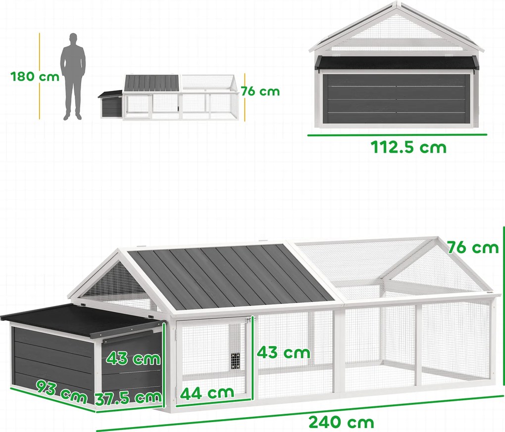 PawHut Coteț din Lemn pentru Găini cu Cuib și Acoperiș Rabatabil, pentru 4-8 Păsări | Aosom Romania