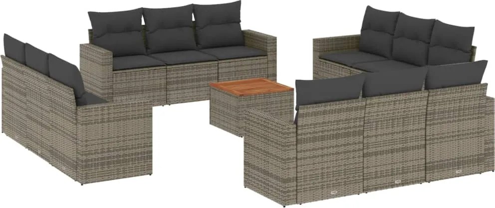 vidaXL Set mobilier de grădină cu perne, 13 piese, gri, poliratan