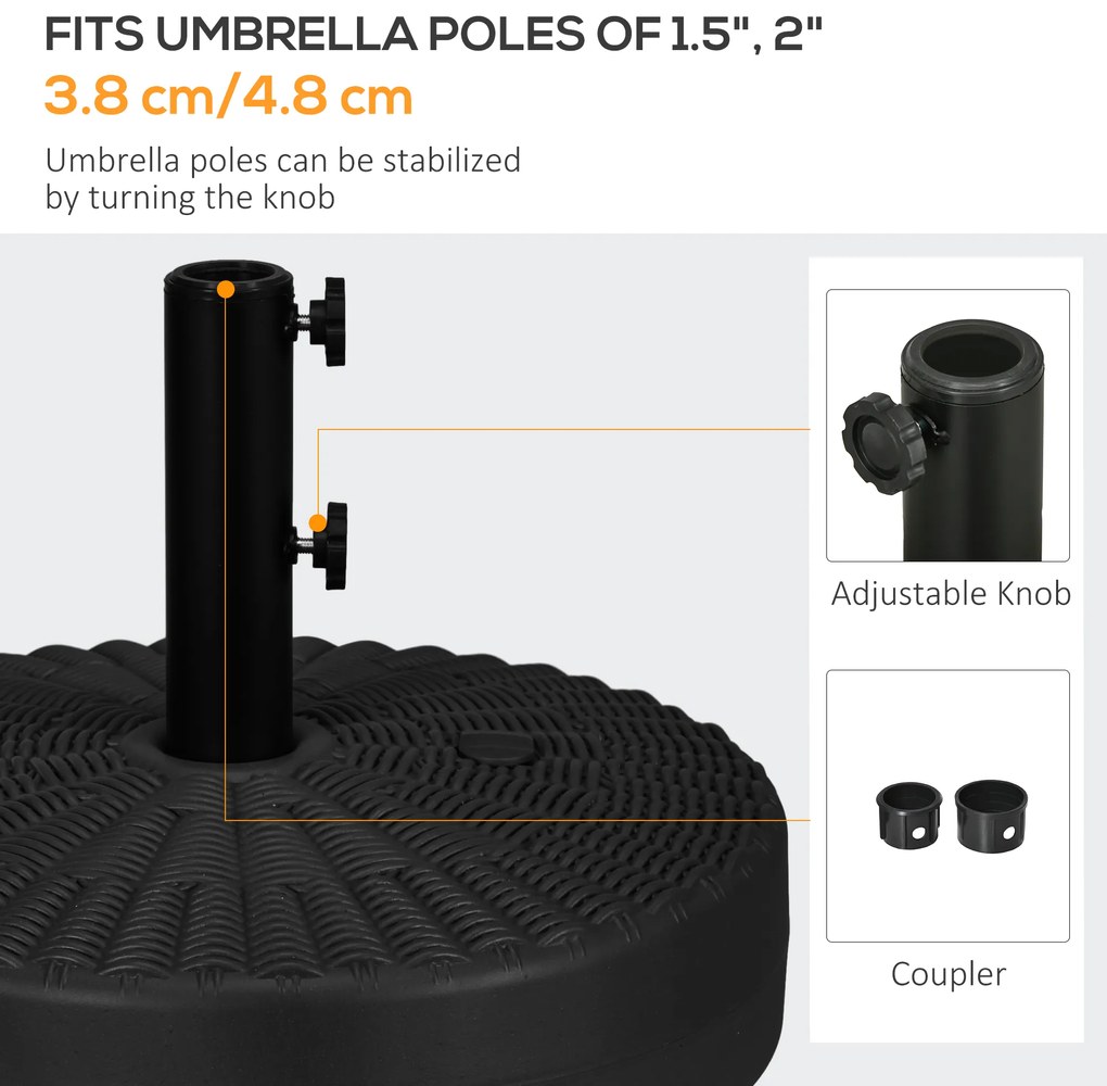 Outsunny Suport Rotund 29kg, 51cm Diametru, pentru Umbrelă Soare, Efect Ratan, Bază Rezistentă din Plastic | Aosom Romania