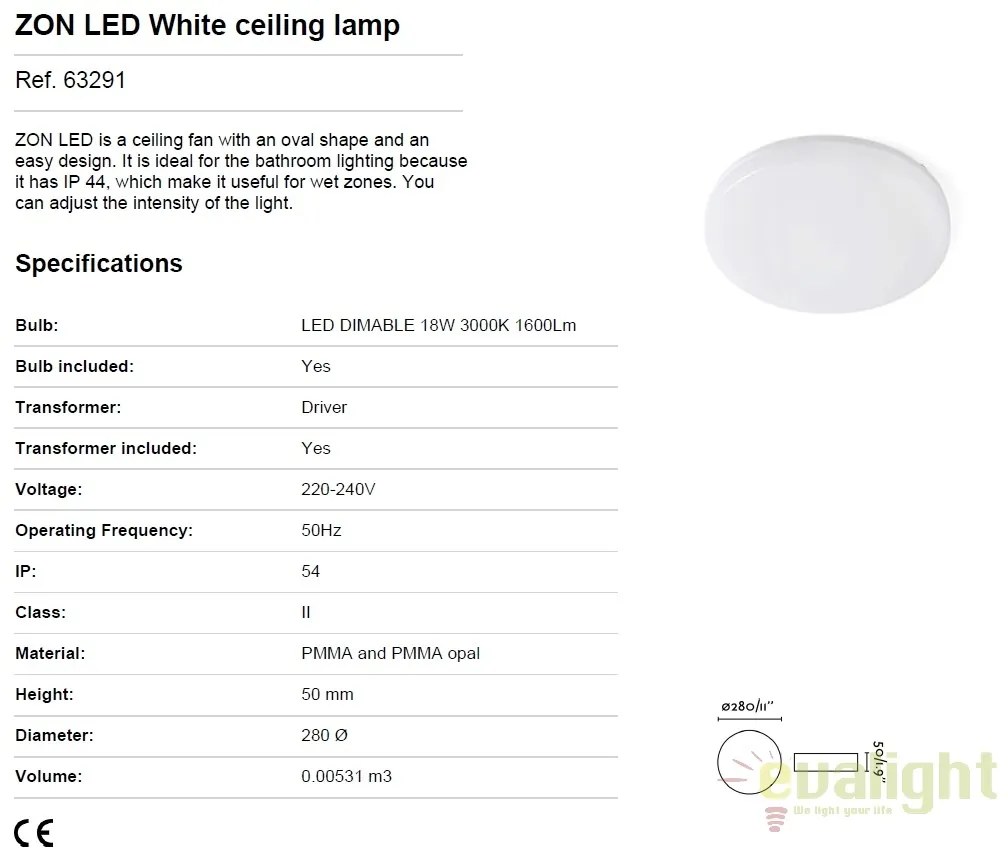 Plafoniera LED dimabila pentru BAIE IP54 ZON 28cm 63291