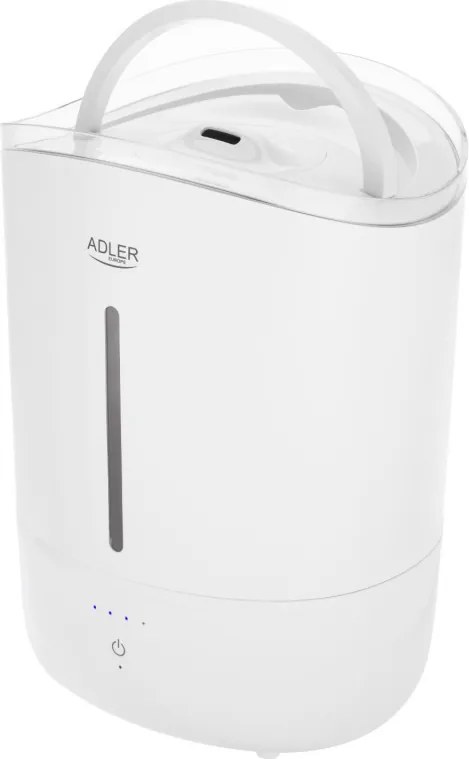 Umidificator de aer Adler AD 7971, 30 W, Pana la 20 m², 5 litri, 150-300 ml/h, ultrasonic, Pana la 50 h cu o umplere, Alb