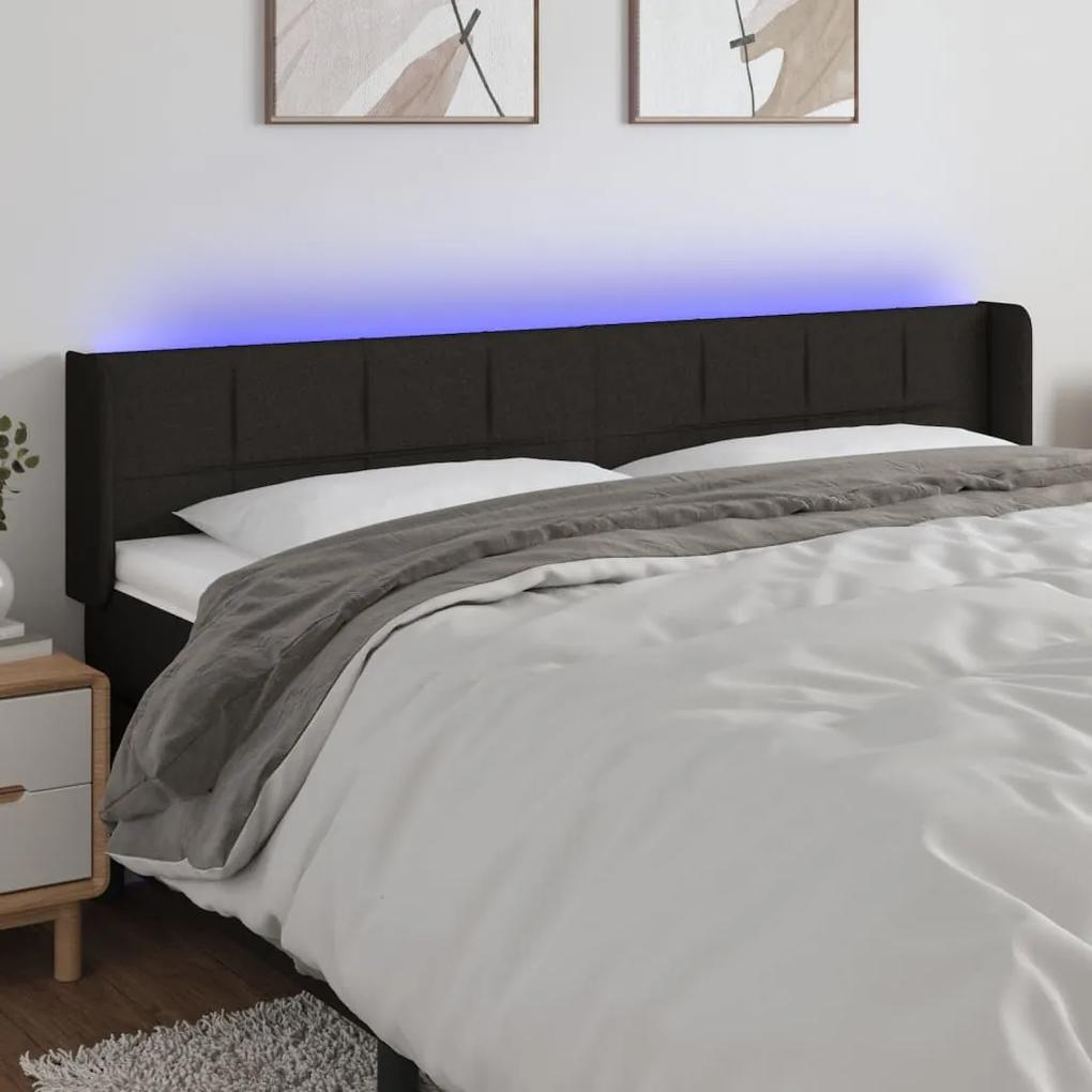 3123260 vidaXL Tăblie de pat cu LED, negru, 203x16x78/88 cm, material textil