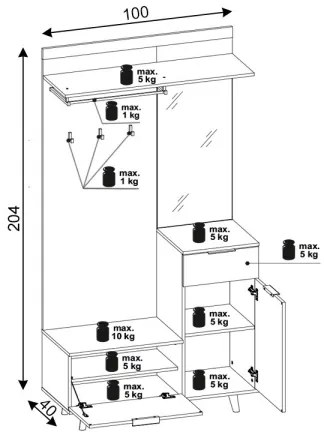 Panou pentru hol cu oglindă SVEN, maro/alb