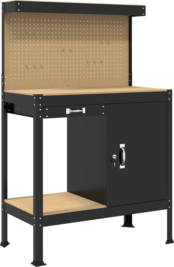 vidaXL Banc de lucru Negru 90 x 49 x 141 cm Lemn aranjat și metal