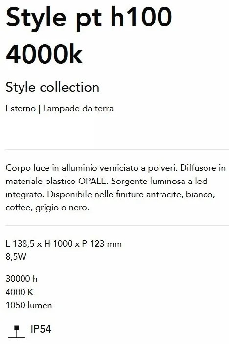 Stalp LED Exterior, Cafeniu, Protectie IP54, Style pt h100 4000k