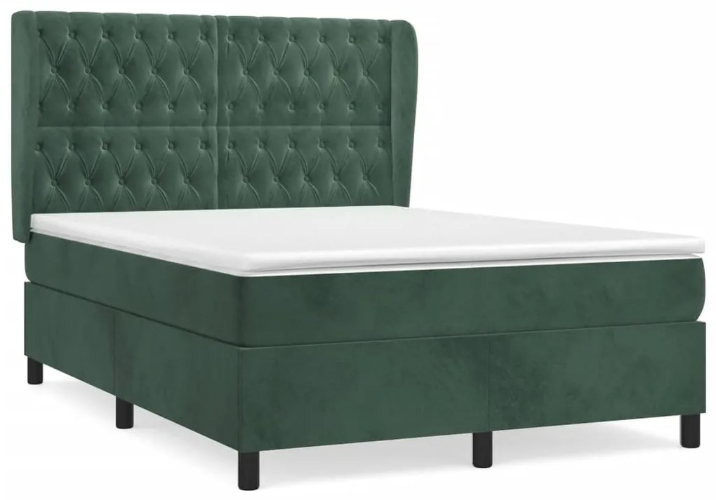 3129396 vidaXL Pat box spring cu saltea, verde închis, 140x200 cm, catifea