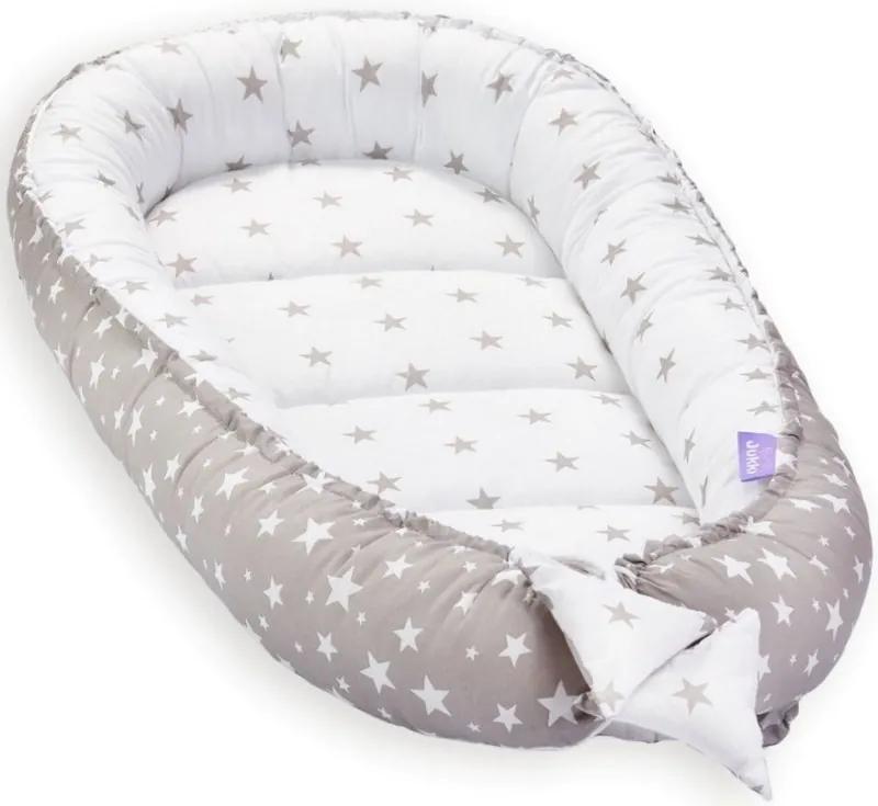 Jukki - Cosulet bebelus pentru dormit Baby Nest Cocoon XL 90x50 cm, Grey stars