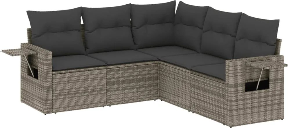 vidaXL Set canapea de grădină cu perne, 5 piese, gri, poliratan