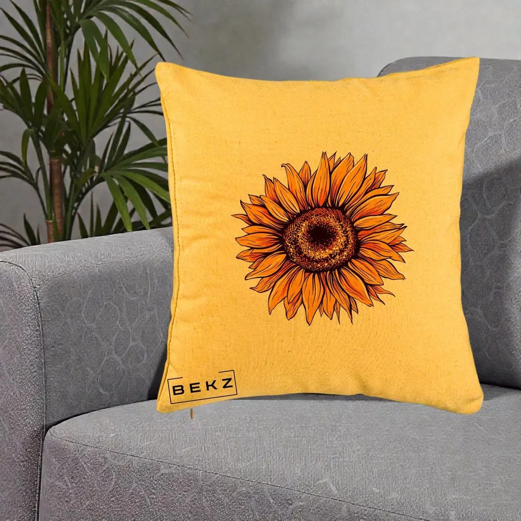 Perna Decorativa Floarea Soarelui Vibranta, 40x40 cm, Galben, Husa Detasabila, Perna Inclusa, BEKZ®