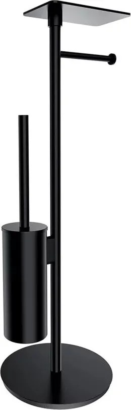 Suport hartie freestanding Omnires Modern Project cu spatiu pentru perie si raft finisaj negru mat