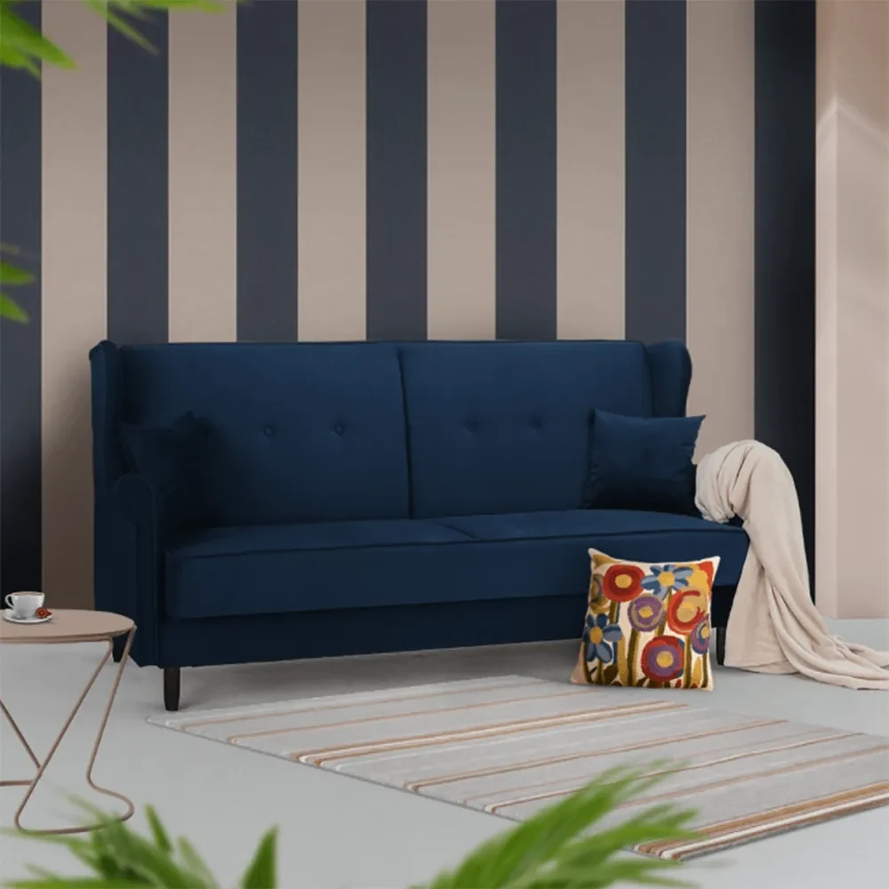 Canapea extensibilă, material textil albastru, COLUMBUS