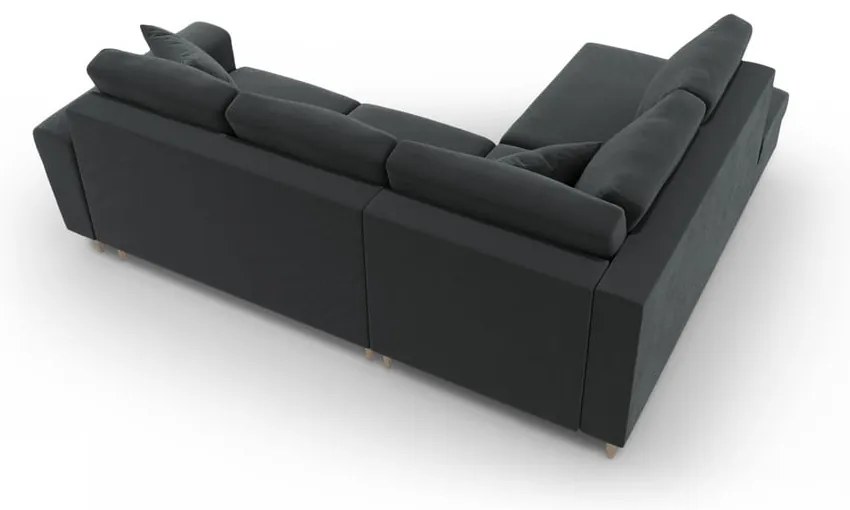 Colțar gri închis extensibil, cu spațiu de depozitare cu tapițerie din catifea (cu colț pe partea stângă-în formă de ”L”) Kyoto – Cosmopolitan Design