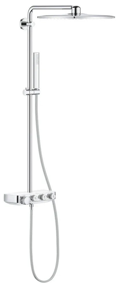 Coloana dus cu baterie si termostat Grohe Euphoria SmartControl 310 Cube Duo, alb crom
