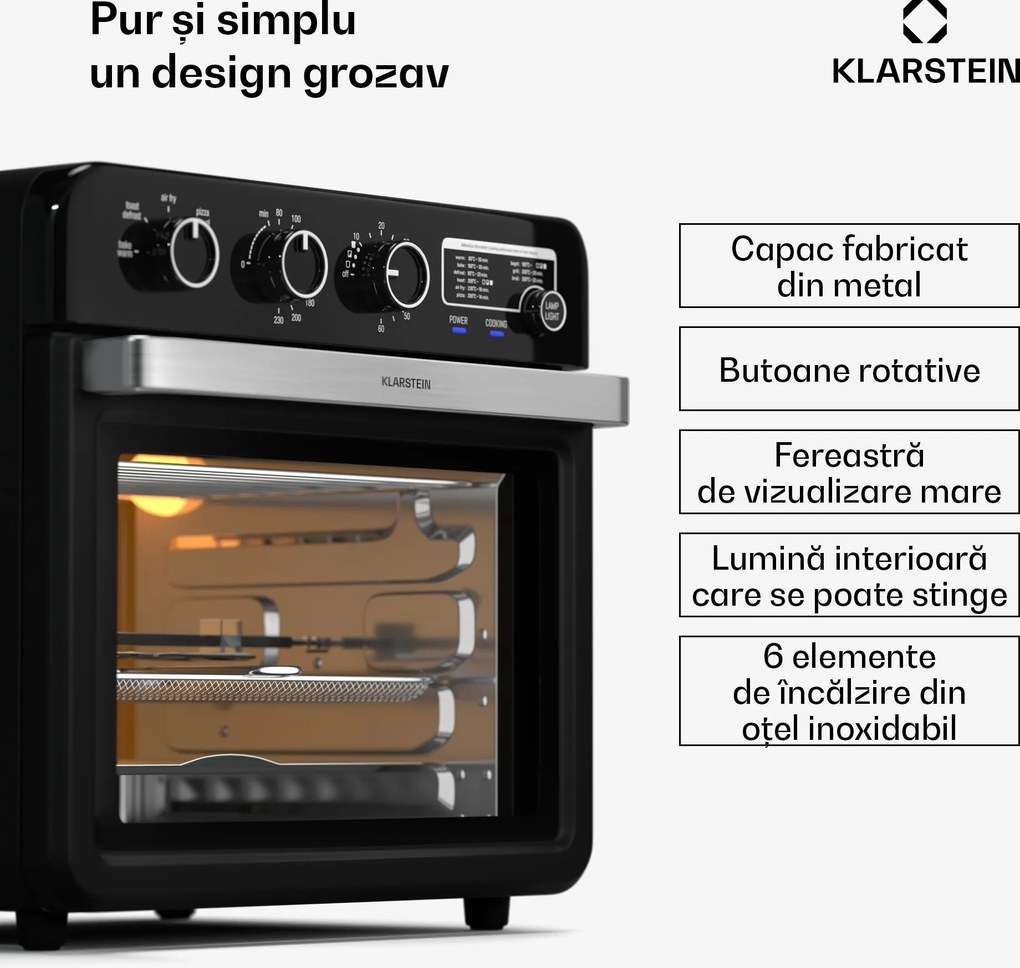 Klarstein Friteuza cu aer cald Air Glaze, 2000 W, 34 litri, fereastră panoramică, incl. set de accesorii
