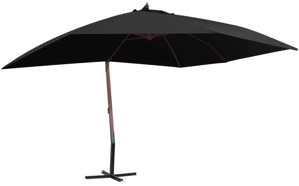 vidaXL Umbrelă suspendată cu stâlp din lemn, negru, 400 x 300 cm