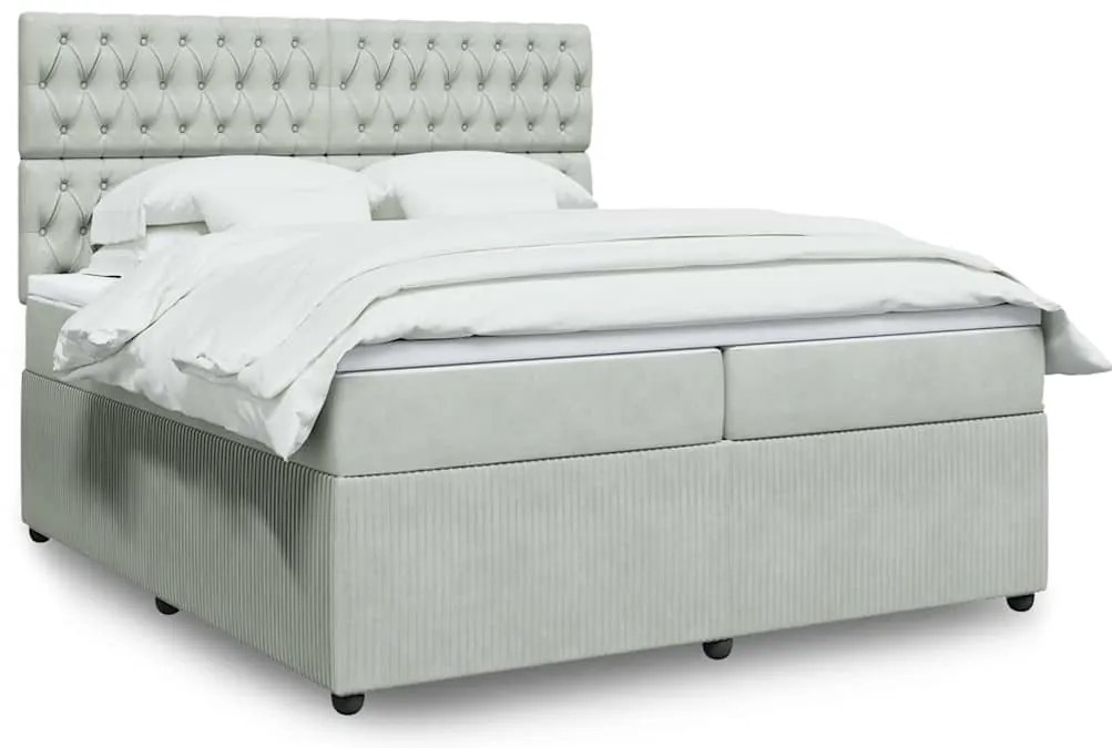 vidaXL Pat box spring cu saltea, gri deschis, 200x200 cm, catifea