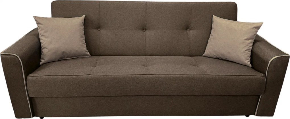 Canapea VERA extensibila, 3 locuri, lada de depozitare, stofa maro + crem, 225x90x90 Maro + Crem, Stofa