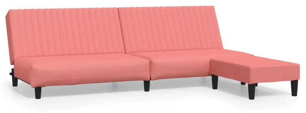 3081858 vidaXL Canapea extensibilă cu taburet, 2 locuri, roz, catifea