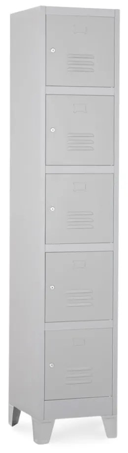 Dulap metalic - 5 cutii, 38 x 45 x 195 cm, picioare fixe, încuietoare cilindrică, gri deschis - ral 7035