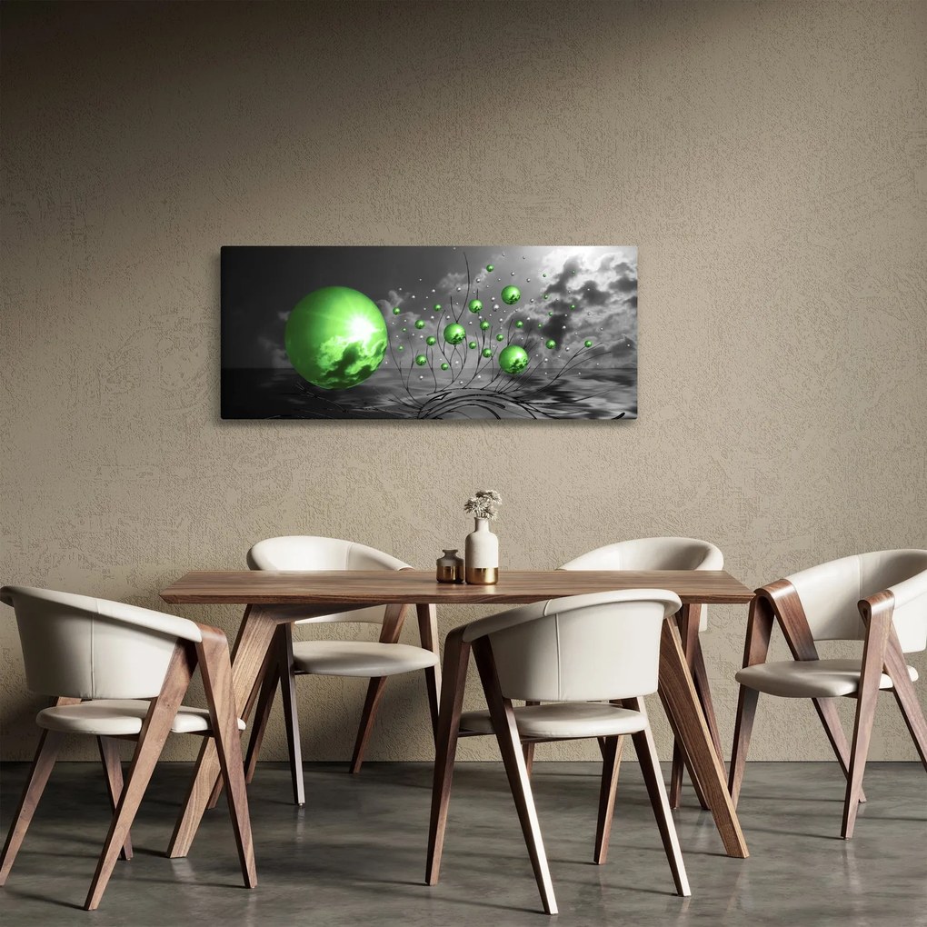 Tabloul bilelor verzi abstracte (120x50 cm)