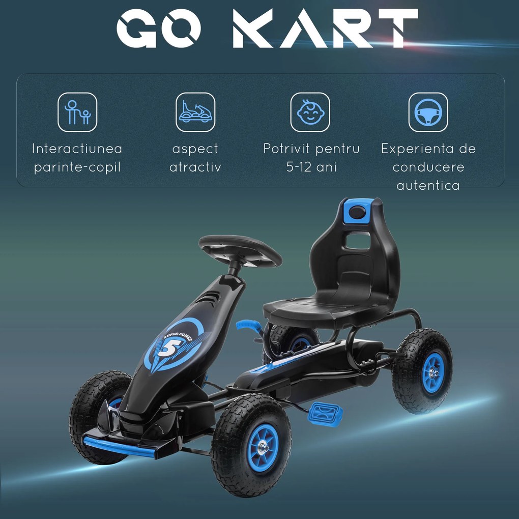 HOMCOM Go kart cu pedale pentru copii, Go kart de curse cu scaun reglabil, cauciucuri gonflabile, amortizor | Aosom Romania