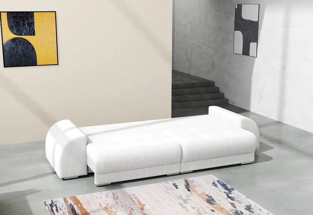 Canapea extensibilă dumonde cu 2 lăzi de depozitare si sezut confortabil din spuma high-density, Verona Zoom Cream 310x100 cm