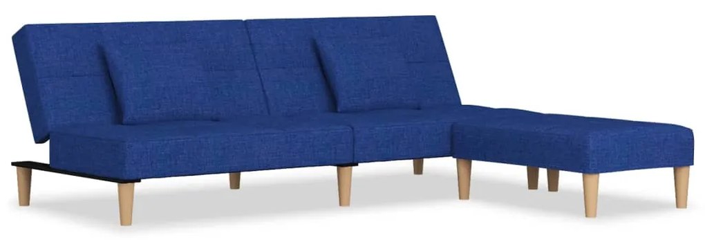 3080605 vidaXL Canapea extensibilă 2 locuri, 2 perne&taburet, albastru, textil