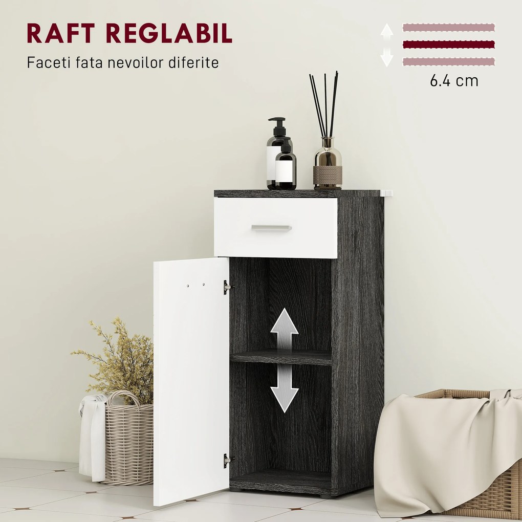 kleankin Dulap Baie din Lemn cu Sertar și Rafturi, Design Alb și Negru | Aosom Romania