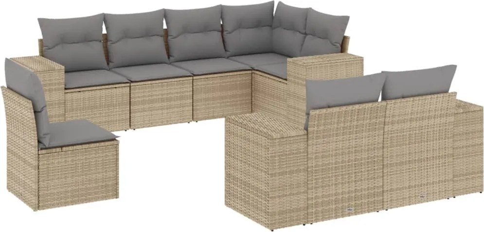 vidaXL Set canapele de grădină, 8 piese, cu perne, bej, poliratan