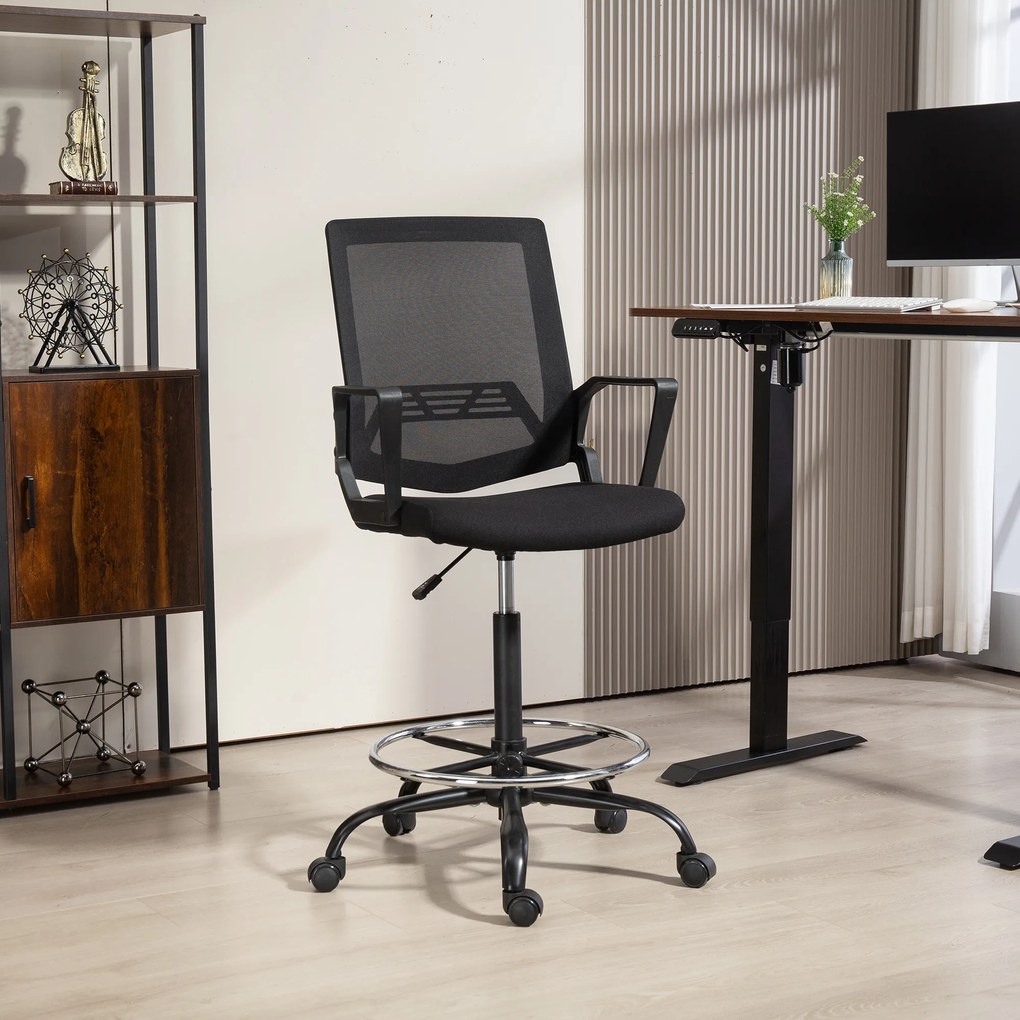 HOMCOM Scaun de birou, chaise bureau ergonomique cu înălțime și suport pentru picioare reglabile, 66,5 x 70,5 x 118-139,5 cm, negru | Aosom Romania