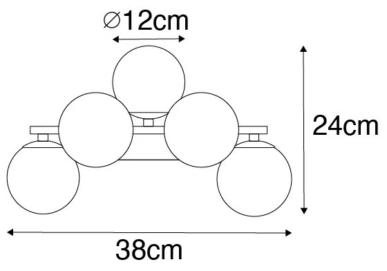 Aplică modernă neagră cu sticlă fumurie cu 5 lumini - Bianca