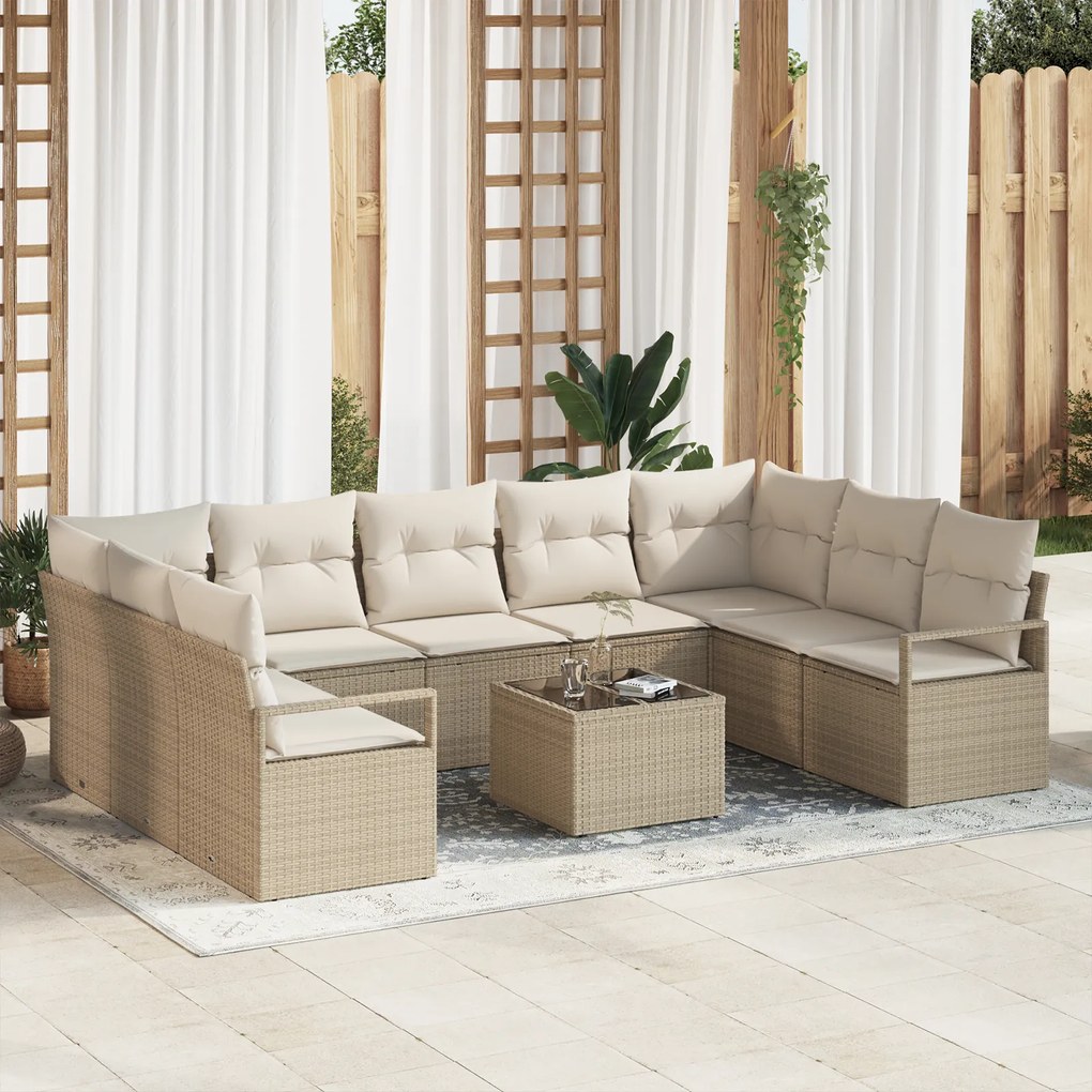 Set de Sofa de Grădină de 10 Piese cu Perne din Poliratan Maro