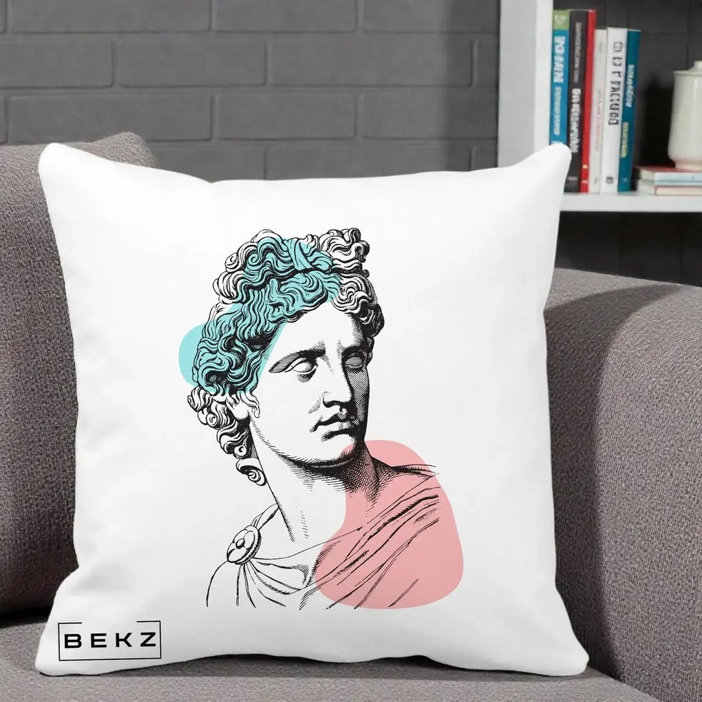 Perna Decorativa Bust Grec Vaporwave, 40x40 cm, Alba Mata, Husa Detasabila, Perna Inclusa, BEKZ®