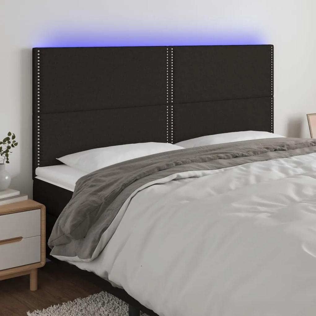 3122308 vidaXL Tăblie de pat cu LED, negru, 200x5x118/128 cm, textil