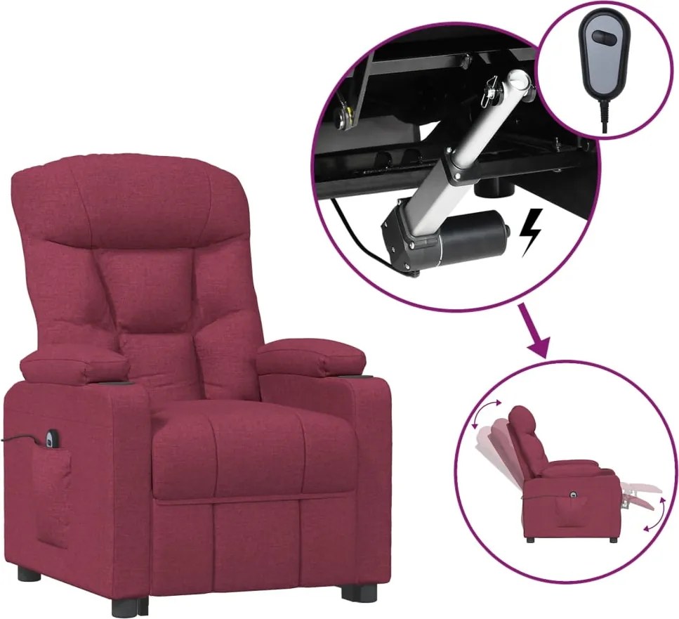 vidaXL Fotoliu rabatabil electric, roșu vin, material textil