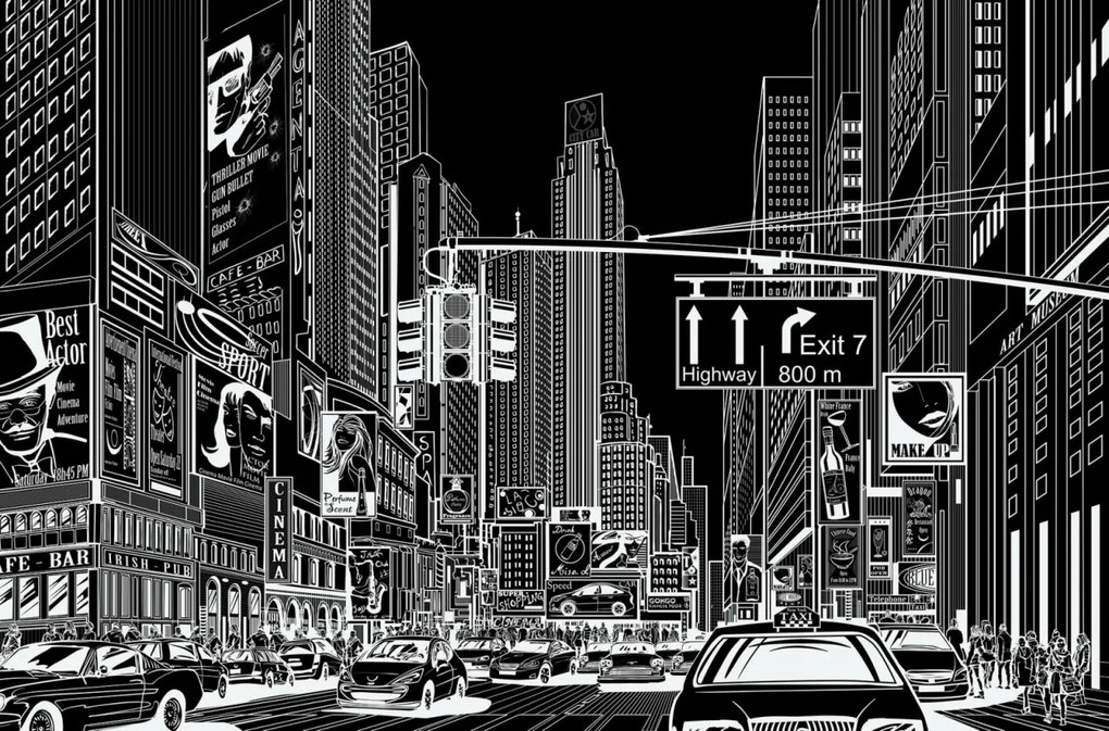 Fototapet, Cartoon City, Black, Rebel Walls
