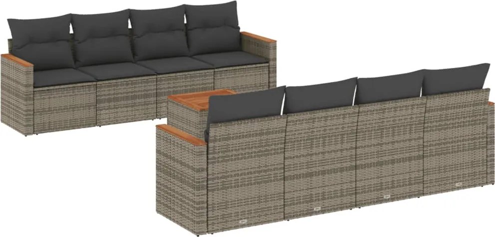 vidaXL Set canapele de grădină, 9 piese, cu perne, gri, poliratan