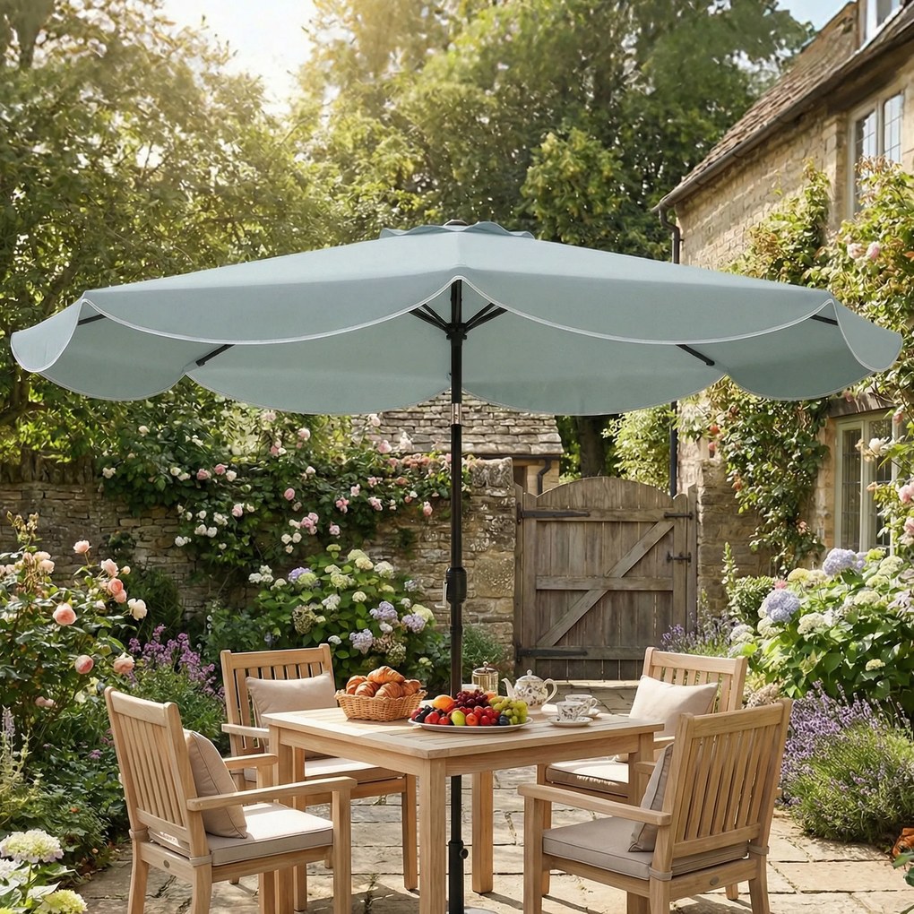 Outsunny Parasol de grădină exterior rotund înclinabil cu 3 poziții cu 8 spițe și faldon, Φ265 x 235 cm, Albastru | Aosom Romania