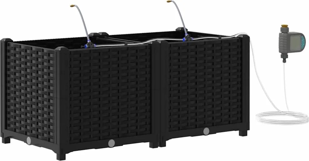 vidaXL Vază pentru Grădină 2 pcs Negru Oțel