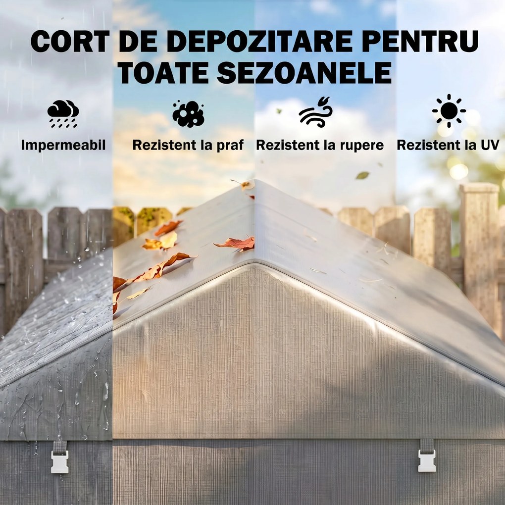 Outsunny Garaj pentru Motociclete, Biciclete și Unelte, Cort cu Fermoar, 160x218x172 cm, Gri Deschis | Aosom Romania