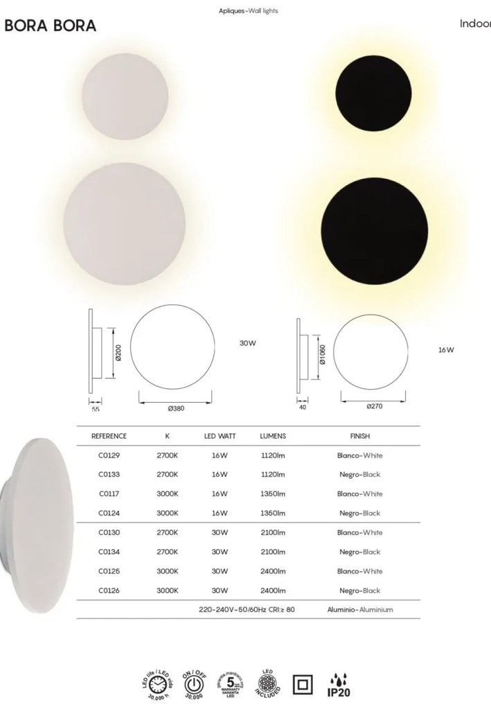 Aplica LED stil ambiental BORA BORA 2700K 16W alba MA-C0129